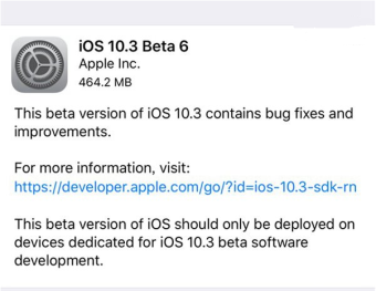 《iOS10.3 Beta6》都更新了什么内容