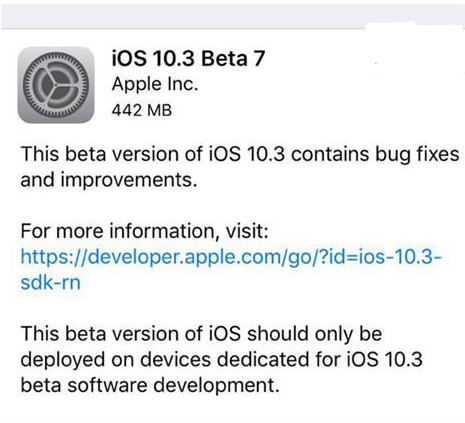 iOS10.3 Beta7系统都更新了哪些内容