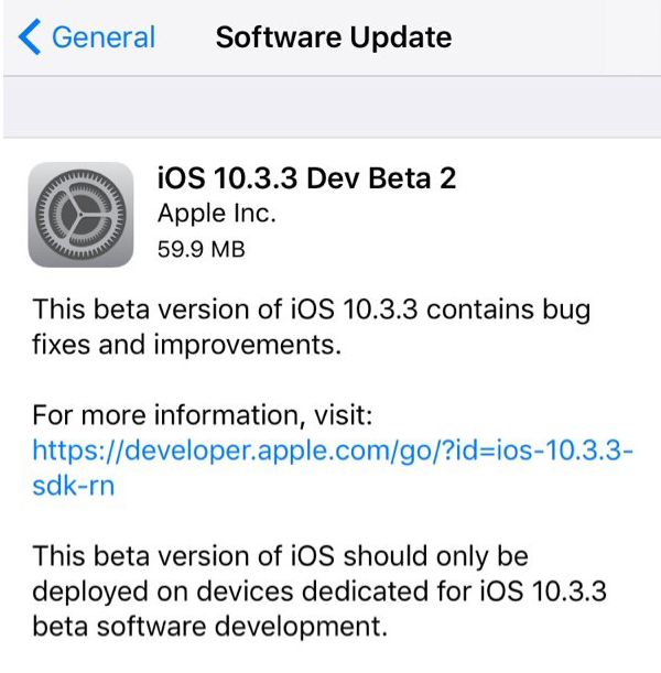 iOS10.3.3 Beta2系统更新了什么内容