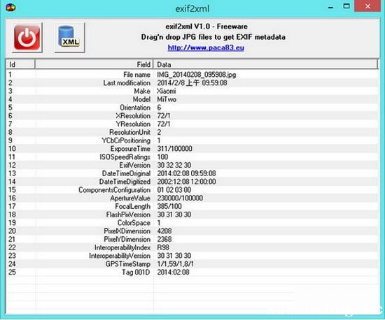 exif2xml